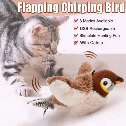 Interactive Plush Bird Cat Toy - Rechargeable Chirping & Flapping