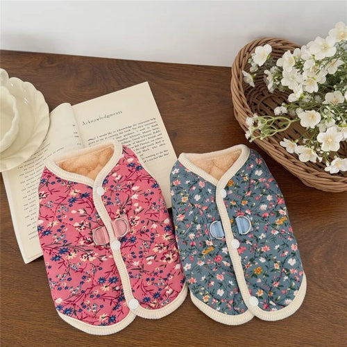 Floral Winter Pet Coat for Puppies and Cats Warm Plush Jacket