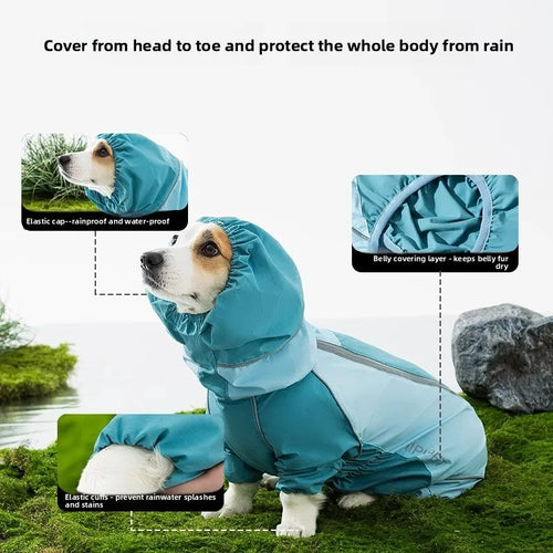Color Block Four Leg Waterproof Dog Raincoat for Corgi and Dachshund