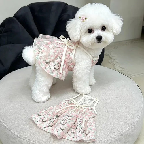 Cherry Blossom Princess Dog Skirt - Soft, Breathable Small Dog Dress