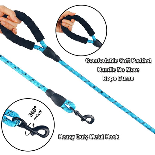 Reflective Nylon Dog Leash – Padded No-Slip Handle, Adjustable Fit