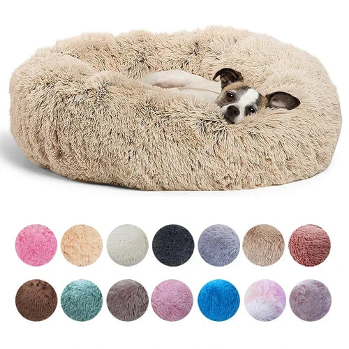 Soft Plush Round Pet Bed for Dogs & Cats, 6 Sizes, Machine Washable