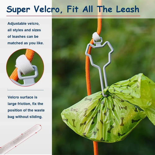 Hands-Free Dog Poop Bag Dispenser with Adjustable Leash Clip Holder