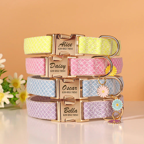 Personalized Bling Dog Collar - Free Engraved ID Tag & Flower Charm