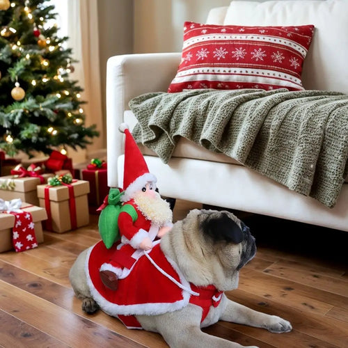 Funny Santa Claus Riding Dog Christmas Costume for Dogs & Cats, Red