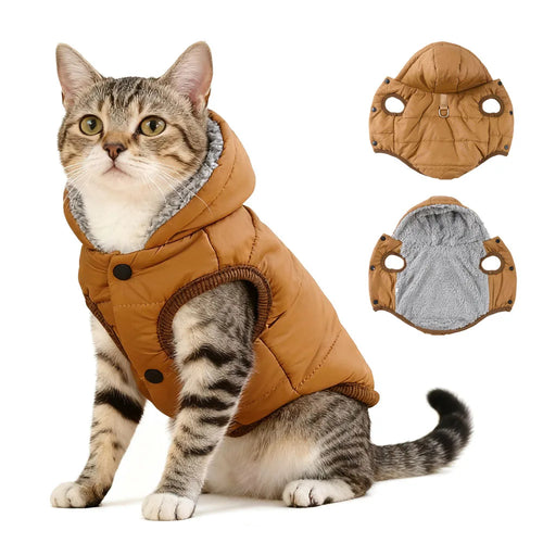 Warm Fleece Hooded Cat and Puppy Jacket with D-Ring Windproof Waterproof