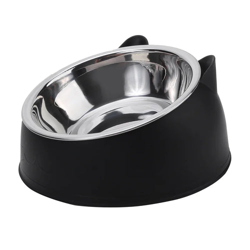 Inclined Stainless Steel Cat Bowl – Tilted Feeding Dish for Pets