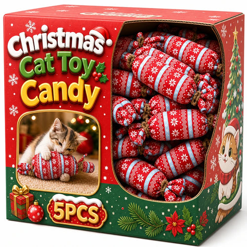 Christmas Candy Cat Toy with Crinkle Paper Plush Chew Toy for Kittens