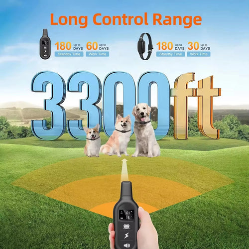 IPX7 Waterproof Rechargeable Dog Training Collar for 1-3 Dogs, 3300FT Range
