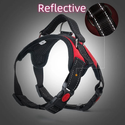 Padded Nylon Dog Harness Vest – Reflective, Adjustable Fit