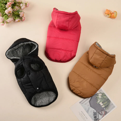 Warm Fleece Hooded Cat and Puppy Jacket with D-Ring Windproof Waterproof