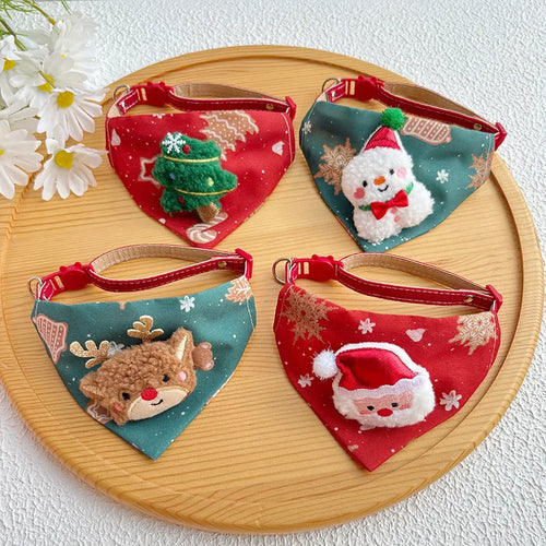 Soft Adjustable Christmas Pet Bandana Scarf Collar for Puppies and Cats