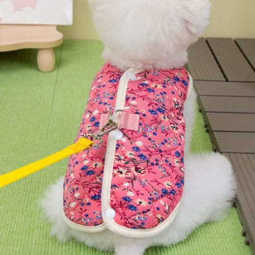 Floral Winter Pet Coat for Puppies and Cats Warm Plush Jacket