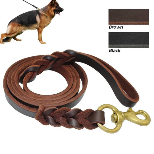 Genuine Leather Braided Dog Leash for Medium and Large Dog Breeds