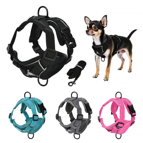 Breathable Puppy Harness Leash Set with Reflective Chest Strap Vest