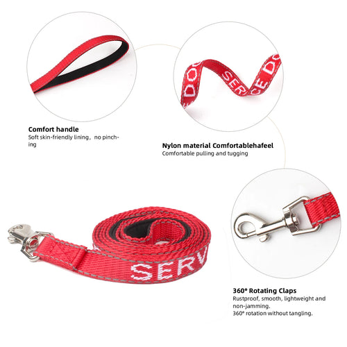 Red Reflective Padded Dog Leash for Outdoor Walking and Running Sport