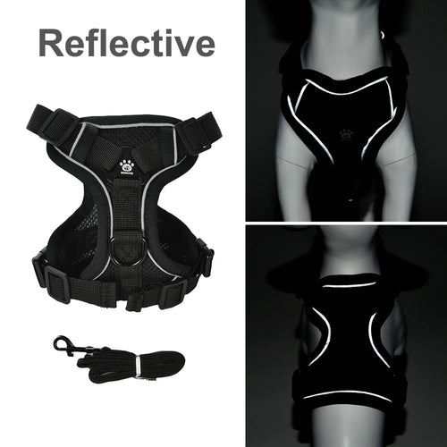 Breathable Puppy Harness Leash Set with Reflective Chest Strap Vest