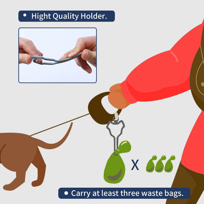 Hands-Free Dog Poop Bag Dispenser with Adjustable Leash Clip Holder