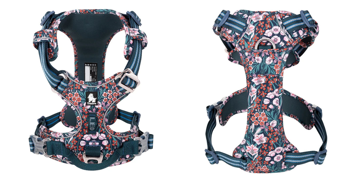 floral cotton no-pull dog harness with padded comfort, adjustable
