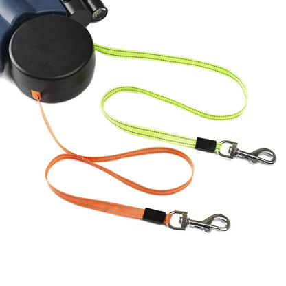 Retractable Double Dog Leash 3M Reflective No-Tangle with LED Lights