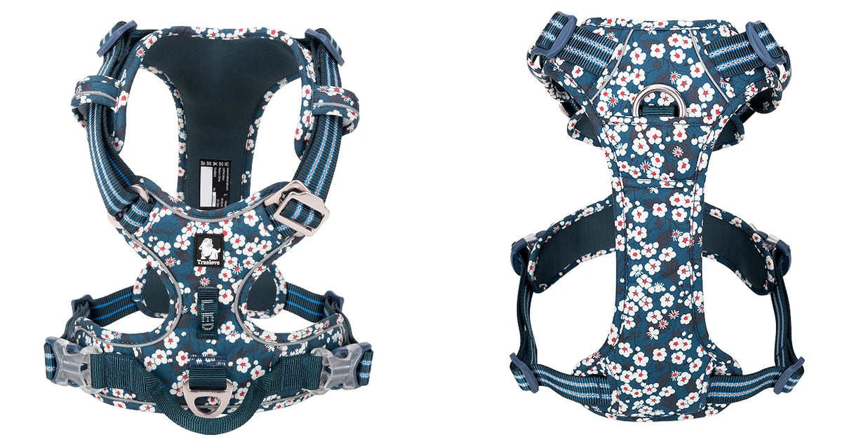 floral cotton no-pull dog harness with padded comfort, adjustable