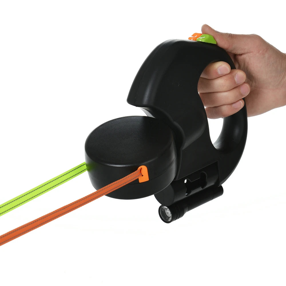 retractable double dog leash 3m reflective no-tangle with led lights