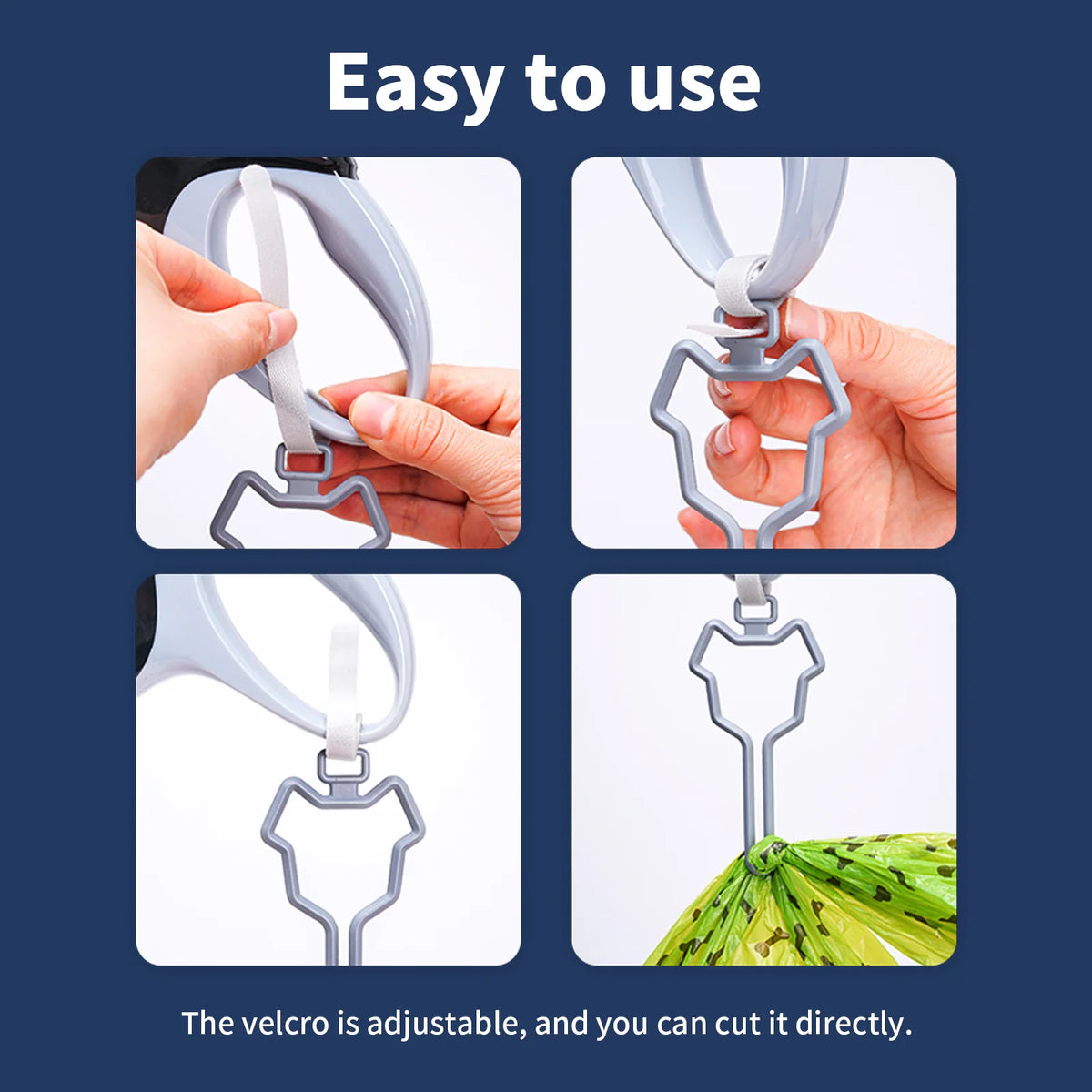 hands-free dog poop bag dispenser with adjustable leash clip holder