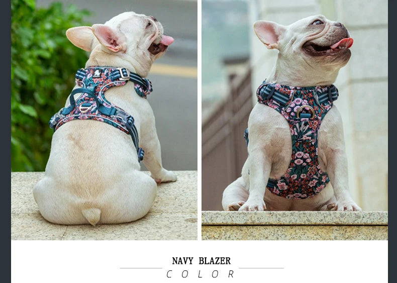 floral cotton no-pull dog harness with padded comfort, adjustable