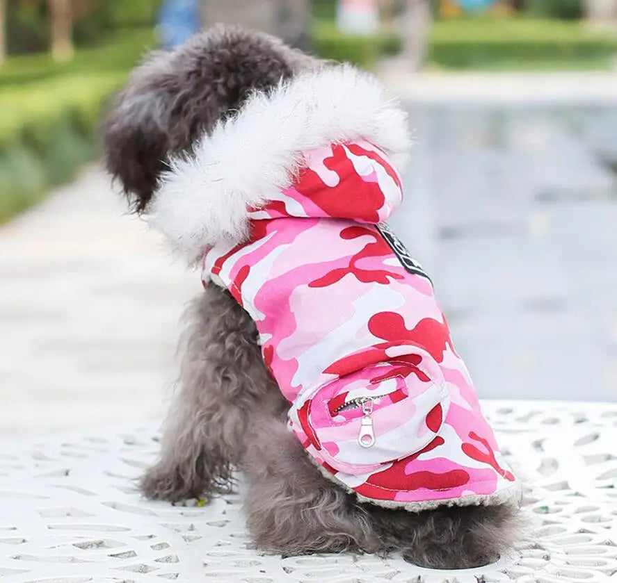 winter camouflage hooded puppy coat, warm windproof pet jacket xs-2xl