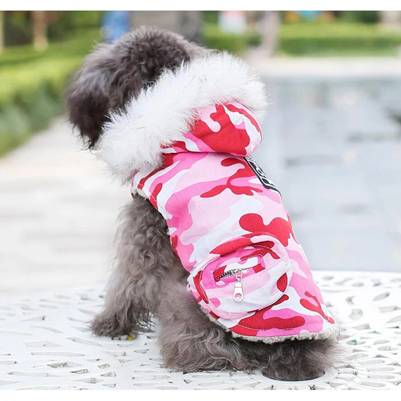 winter camouflage hooded puppy coat, warm windproof pet jacket xs-2xl