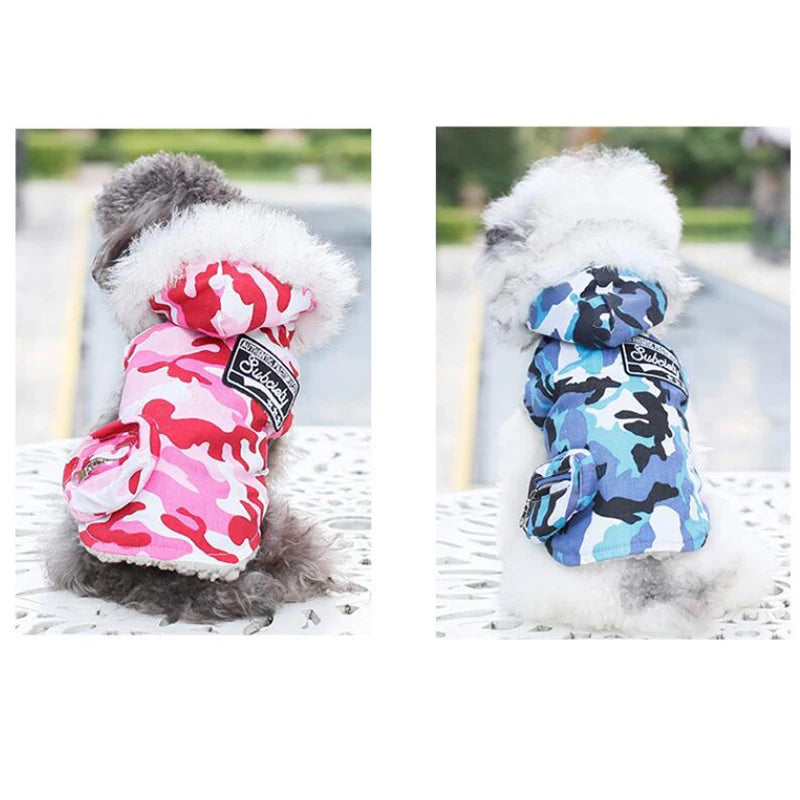 winter camouflage hooded puppy coat, warm windproof pet jacket xs-2xl
