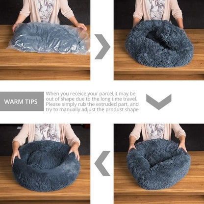 Soft Plush Round Pet Bed for Dogs & Cats, 6 Sizes, Machine Washable