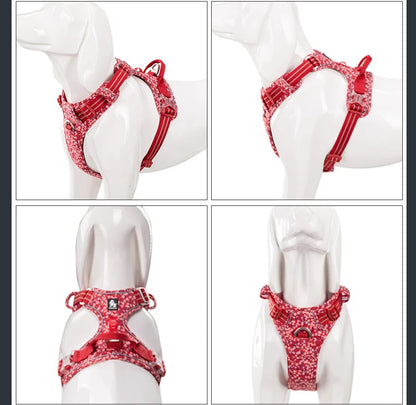Floral Cotton No-Pull Dog Harness with Padded Comfort, Adjustable
