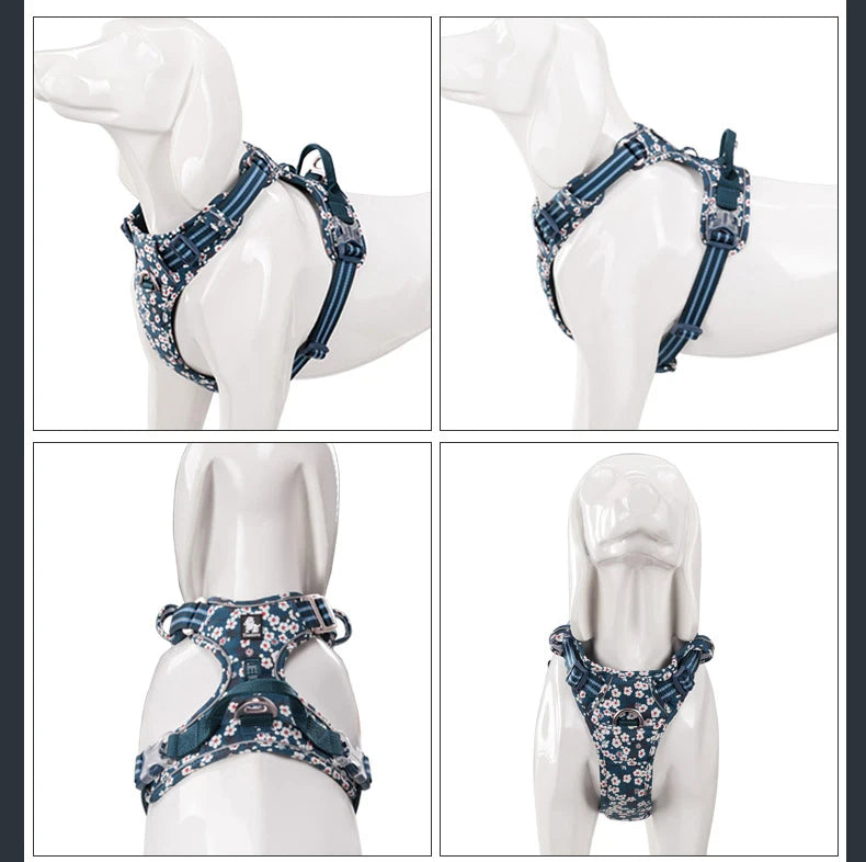 floral cotton no-pull dog harness with padded comfort, adjustable