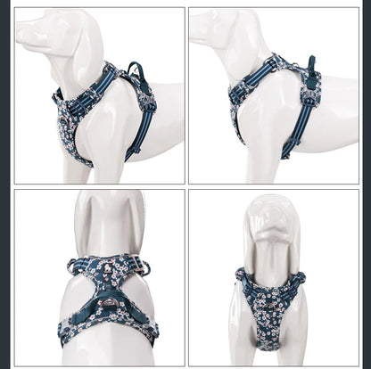 Floral Cotton No-Pull Dog Harness with Padded Comfort, Adjustable