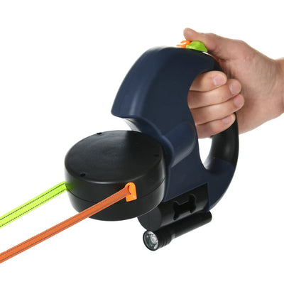 Retractable Double Dog Leash 3M Reflective No-Tangle with LED Lights