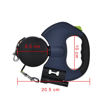 Retractable Double Dog Leash 3M Reflective No-Tangle with LED Lights