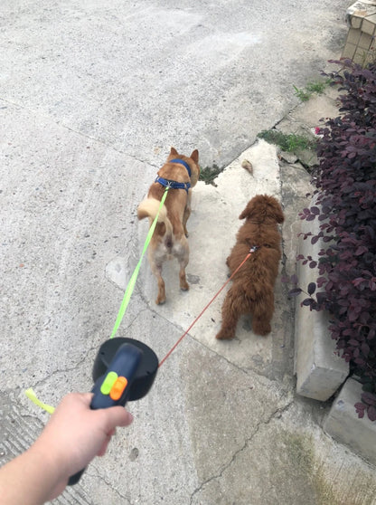 Retractable Double Dog Leash 3M Reflective No-Tangle with LED Lights