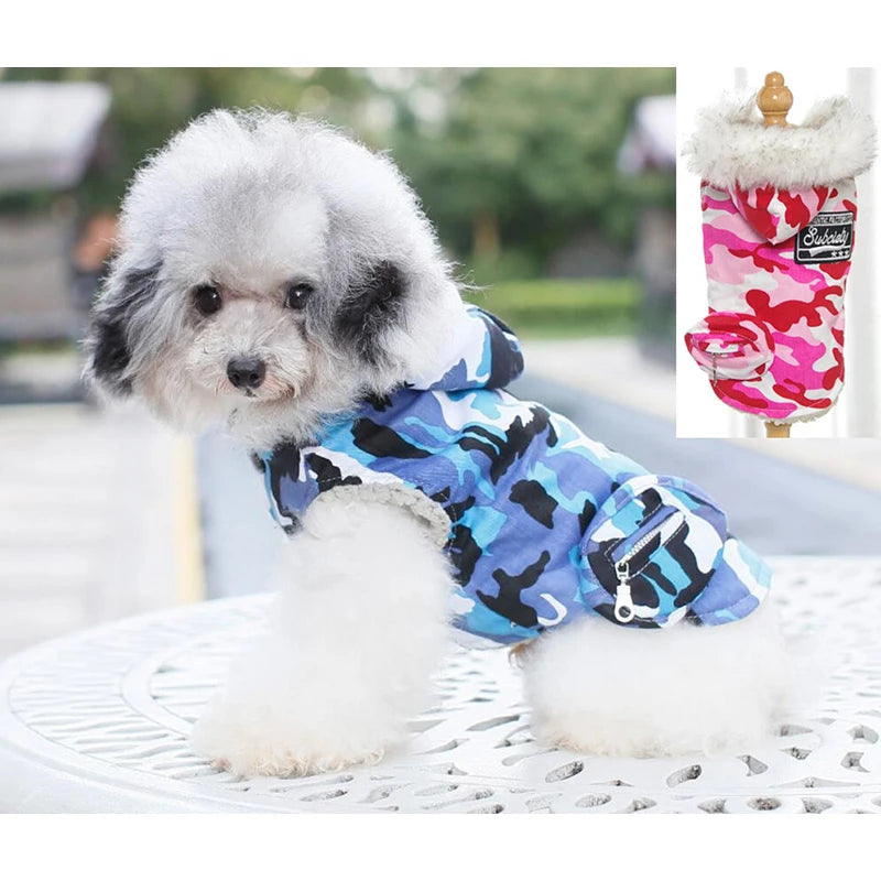 winter camouflage hooded puppy coat, warm windproof pet jacket xs-2xl