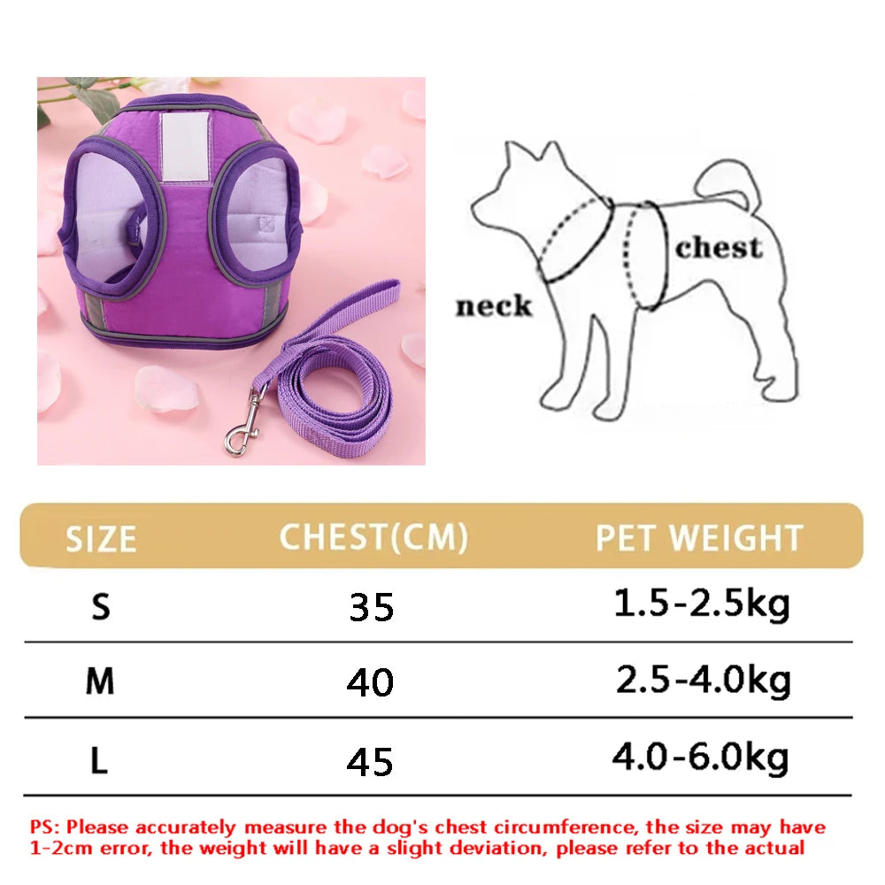 soft puppy harness, leash & collar set – adjustable pet vest set