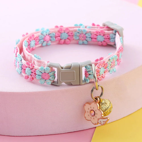 Adjustable Pet Collar with Bell - Colorful Paw Print for Cats & Puppies