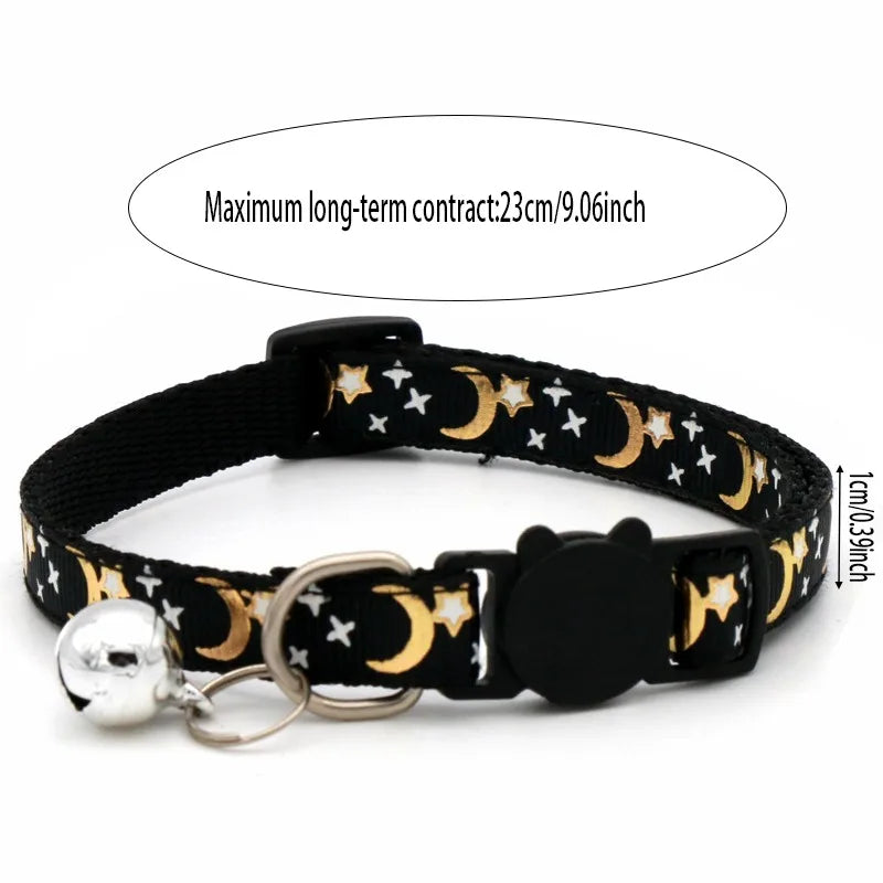 adjustable pet collar with bell - colorful paw print for cats & puppies