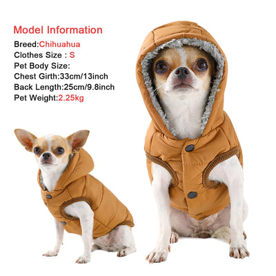 Warm Fleece Hooded Cat and Puppy Jacket with D-Ring Windproof Waterproof