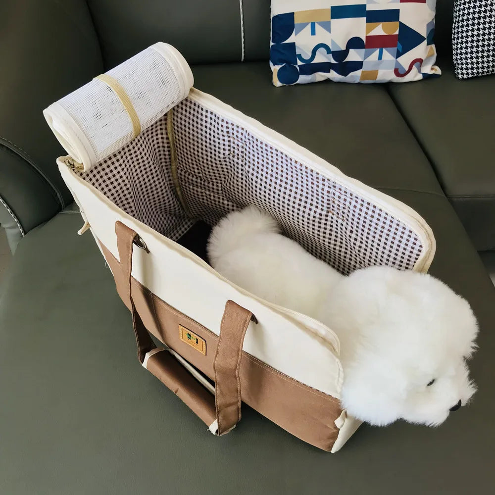 breathable pet carrier shoulder bag for cats & puppies, car seat