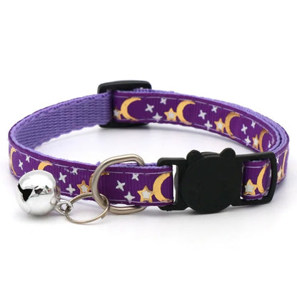 Adjustable Pet Collar with Bell - Colorful Paw Print for Cats & Puppies