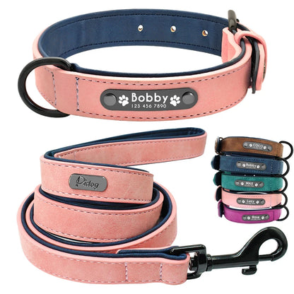 Personalized Leather Dog Collar & Leash Set - Soft, Padded, Durable
