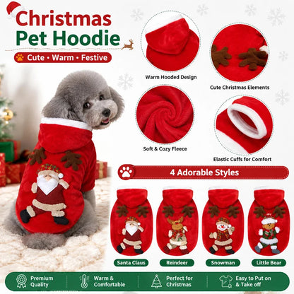 Flannel Christmas Puppy and Cat Hoodie for Small and Medium Pets