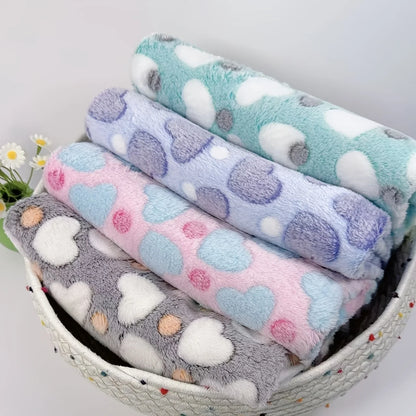 Soft Plush Heart Print Pet Blanket - Machine Washable, All Season