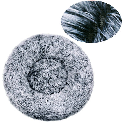 Round Plush Dog Bed, Warm Non-Slip Washable Bed for Dogs & Small Cats