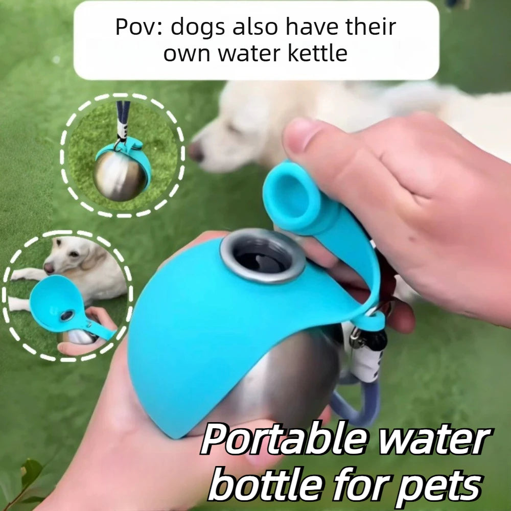 portable stainless steel dog  water bottle 285ml with silicone bowl